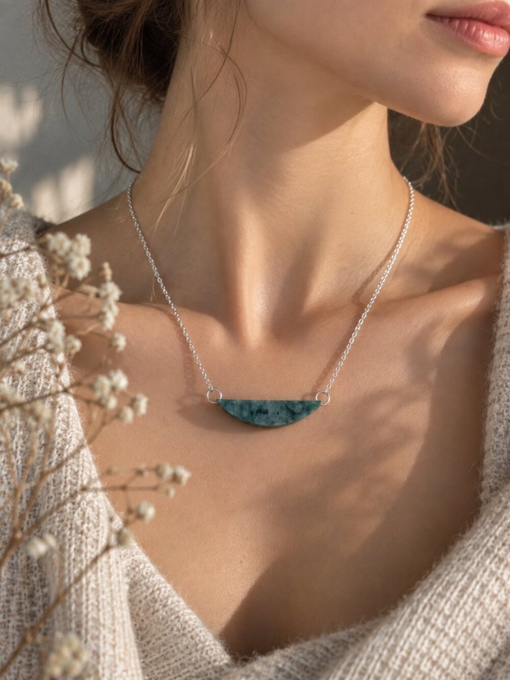 Simply Arc Green Jade Geometric Pendant Necklace